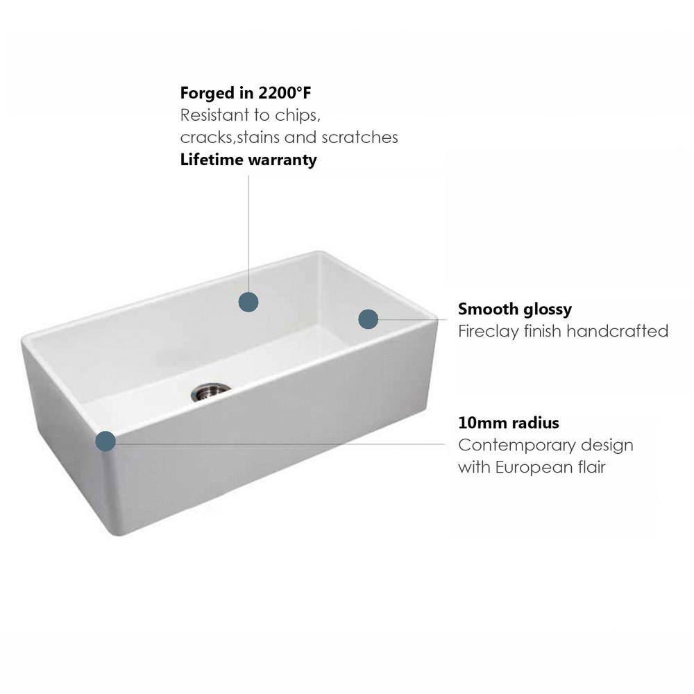 YASINU YSNSINKSA White Fireclay 33 in. Single Bowl Farmhouse Apron Kitchen Sink with Bottom Grid and Strainer YN3320A