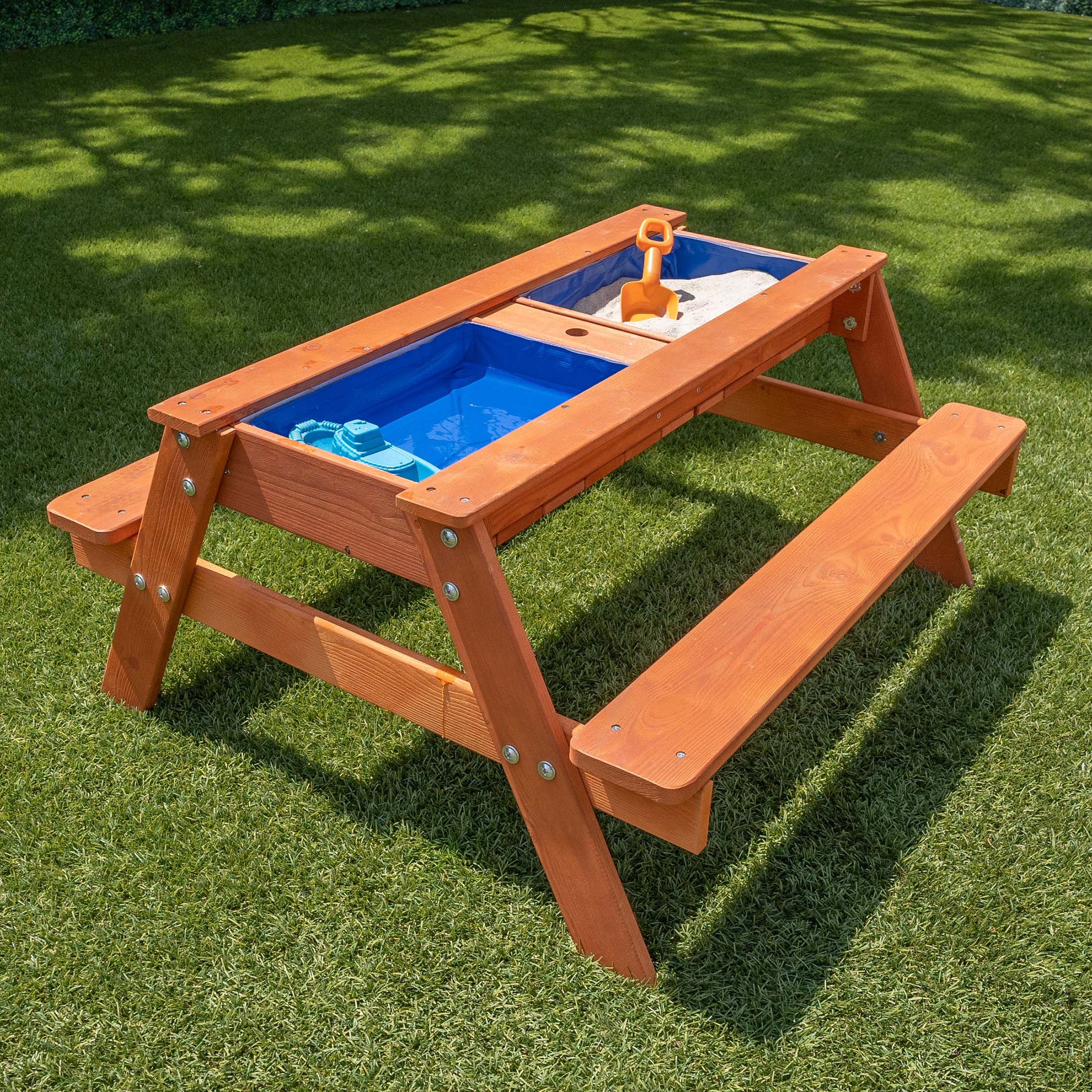 Sportspower Wooden Picnic Table with Sand Play and Water Play and Umbrella Hole (No Umbrella)