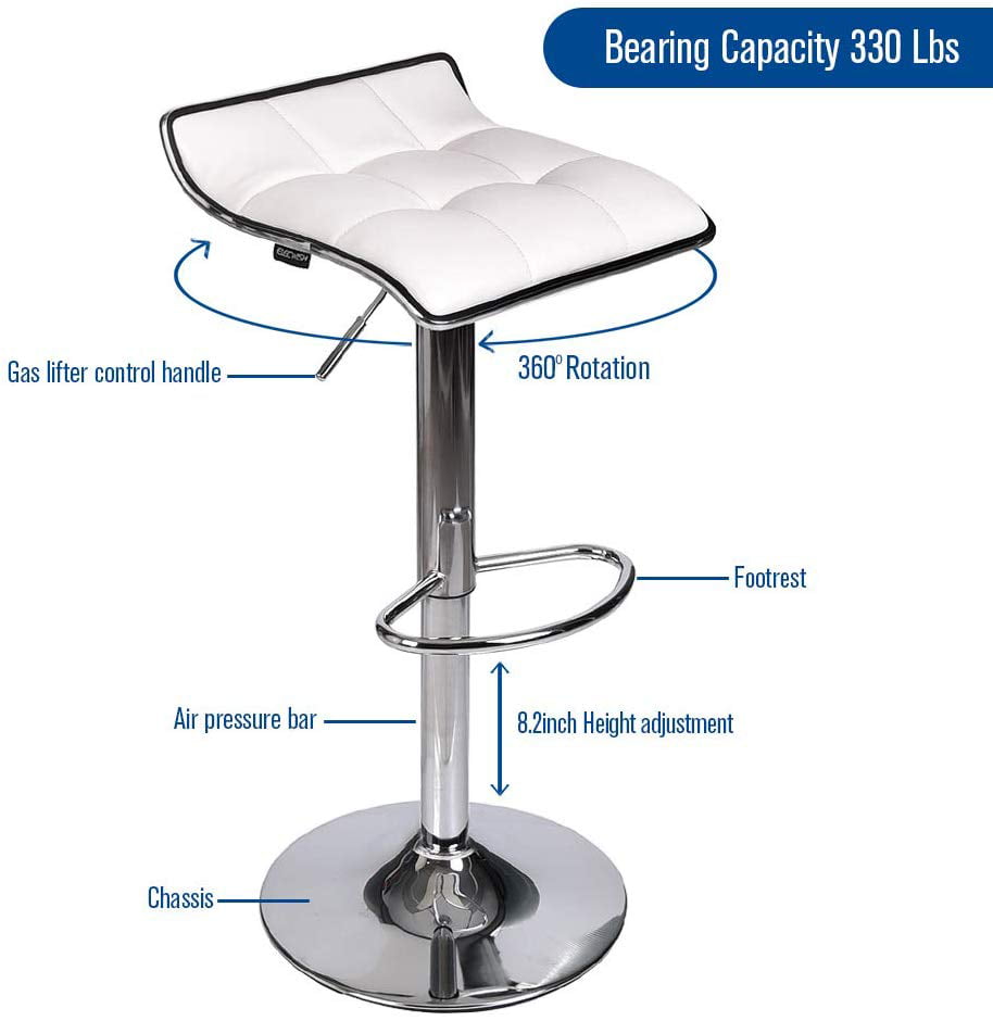 ELECWISH Set of 4 Adjustable Swivel Gas Lift Bar Stools， Modern PU Leather with Chrome Base Counter Height Barstool