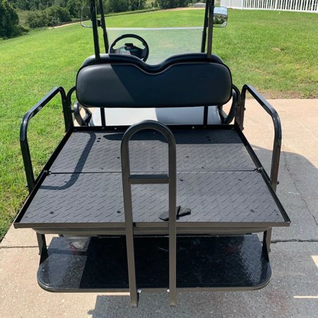 Kojem Flip Folding Rear Black Seat Kit for 2004-up Club Car Precedent Gas or Electric Models Golf Cart w/ Extra Handle Bar w/ Roof Support - 3 Packages and All Hardware