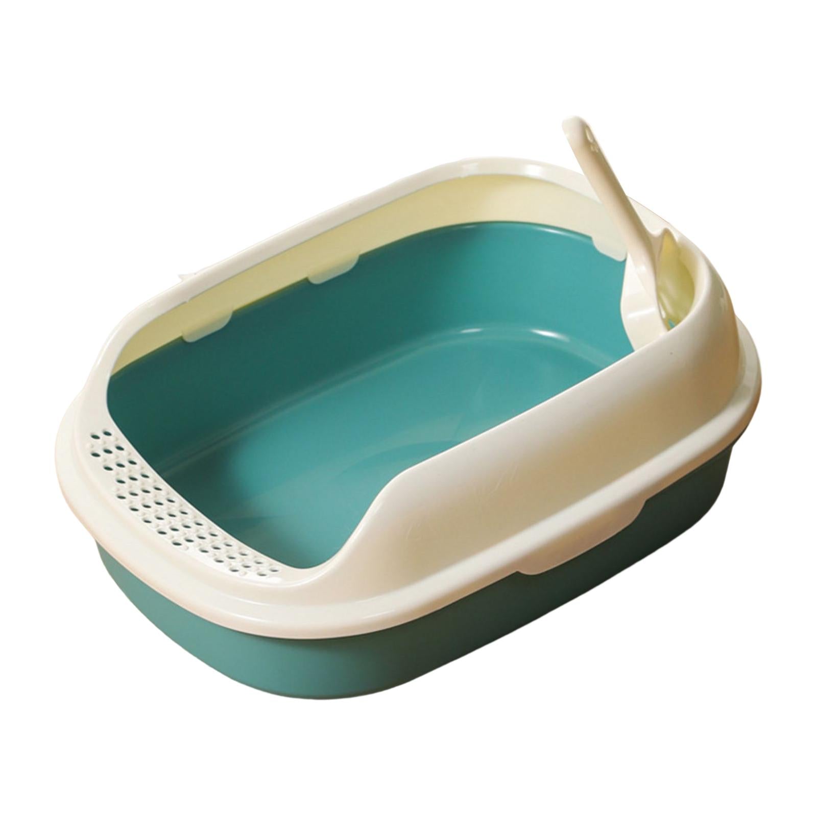 Cat Litter Box Open Top Pet Litter Tray Portable High Sided Semi Closed Cat Sand Green