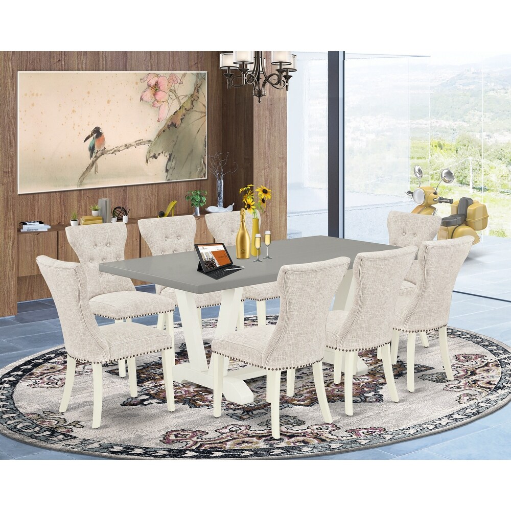 East West Furniture Kitchen Table Set  a Dining Table and Doeskin Linen Fabric Chairs  Off White(Pieces Options)