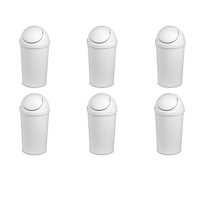 Sterilite 10838006 3 Gallon Round Swing Top Plastic Wastebasket， White (6 Pack)