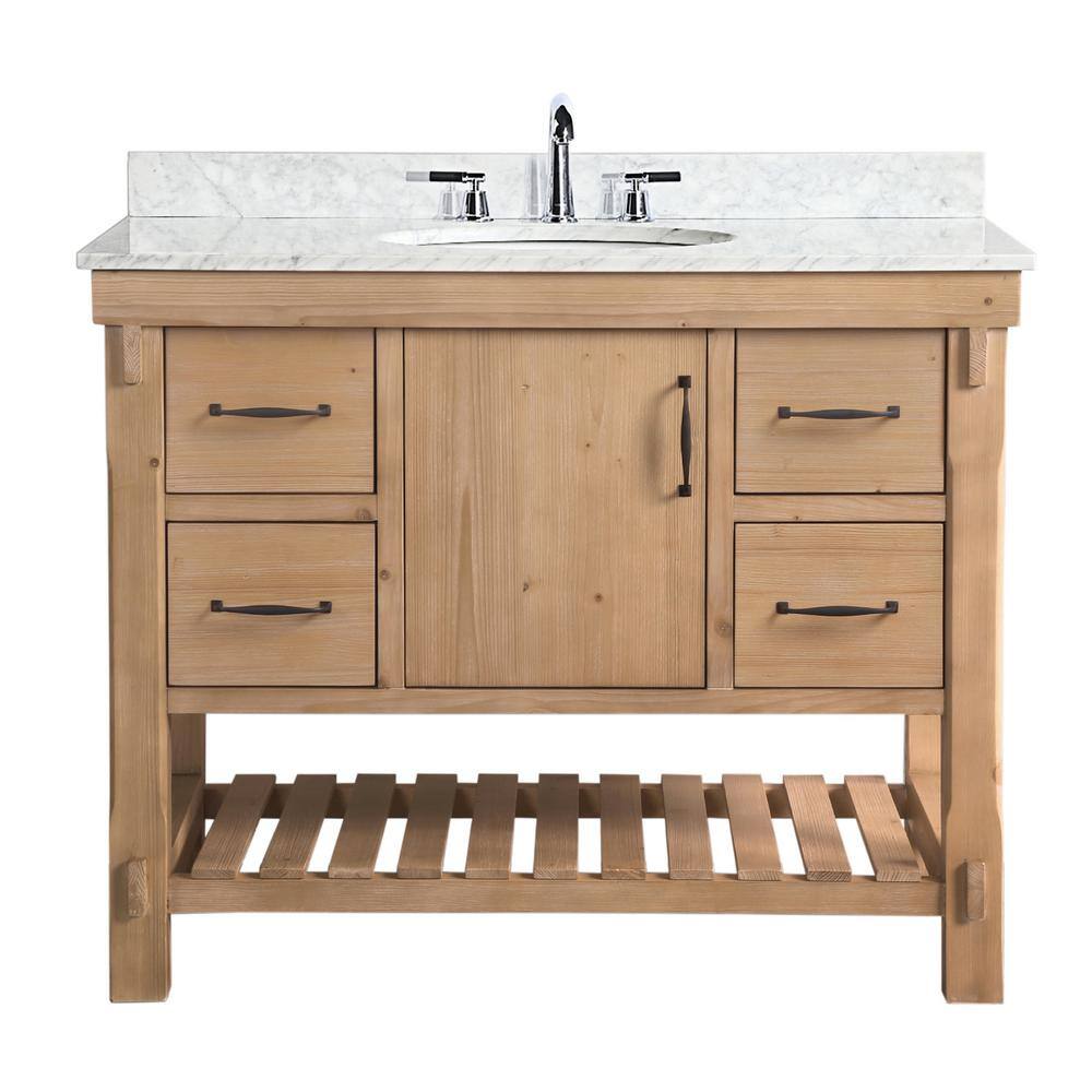 Ari Kitchen and Bath Marina 42 in. Single Vanity in Driftwood with Marble Vanity Top in Carrara White AKB-MARINA-42DW