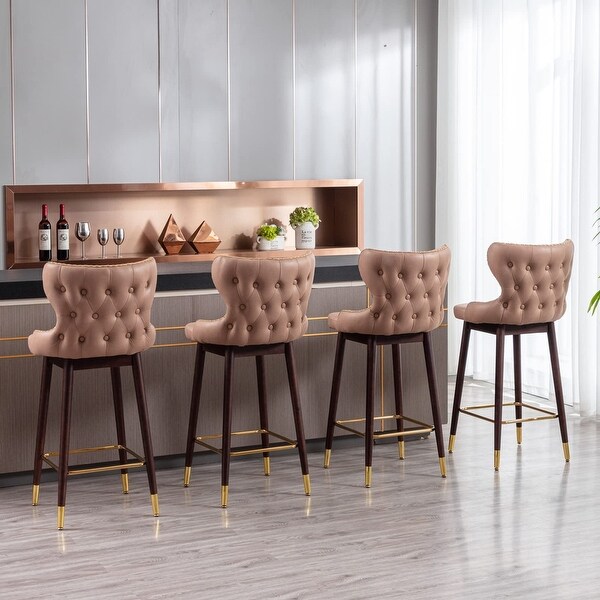 29.5 Inch Bar Height Bar Stools Set of 2， Bar Chair with Wingback and Footrest， Counter Stool with Nailhead Trim - as picture