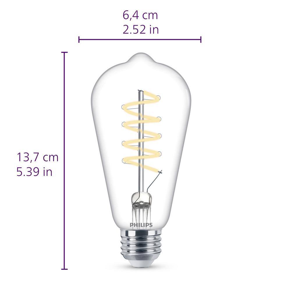 Philips 60-Watt Equivalent ST19 Spiral Filament Glass Dimmable E26 Vintage Edison LED Light Bulb Bright White 3000K (1-Pack) 565820