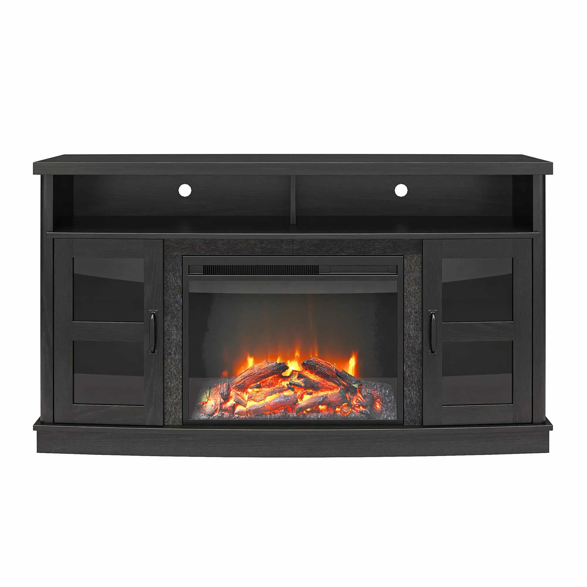 Barrow Creek 53 Black Fireplace Console with Glass Doors