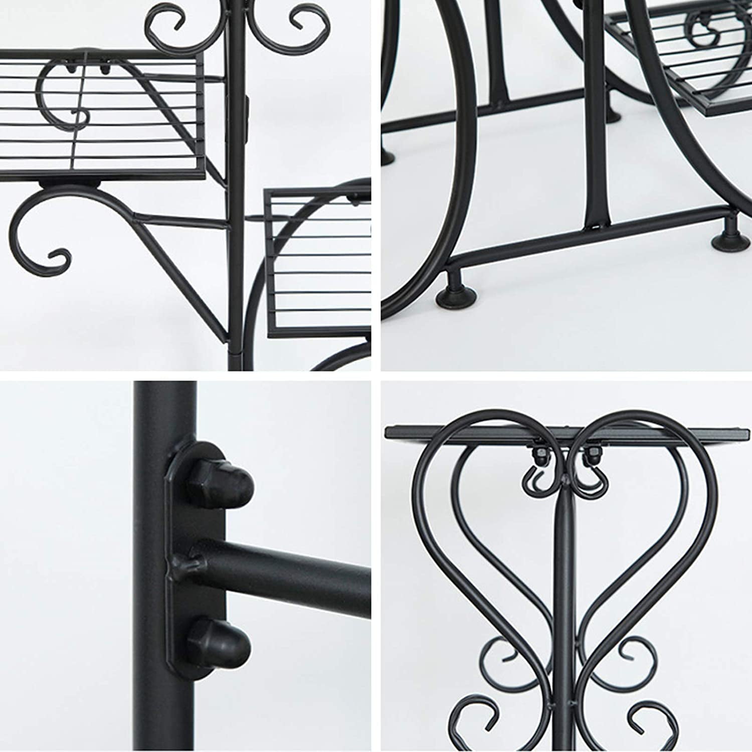 Flkoendmall 5-Tier Flower Pot Rack Balcony Garden Metal Flower Plant Shelf Decor Rack Black