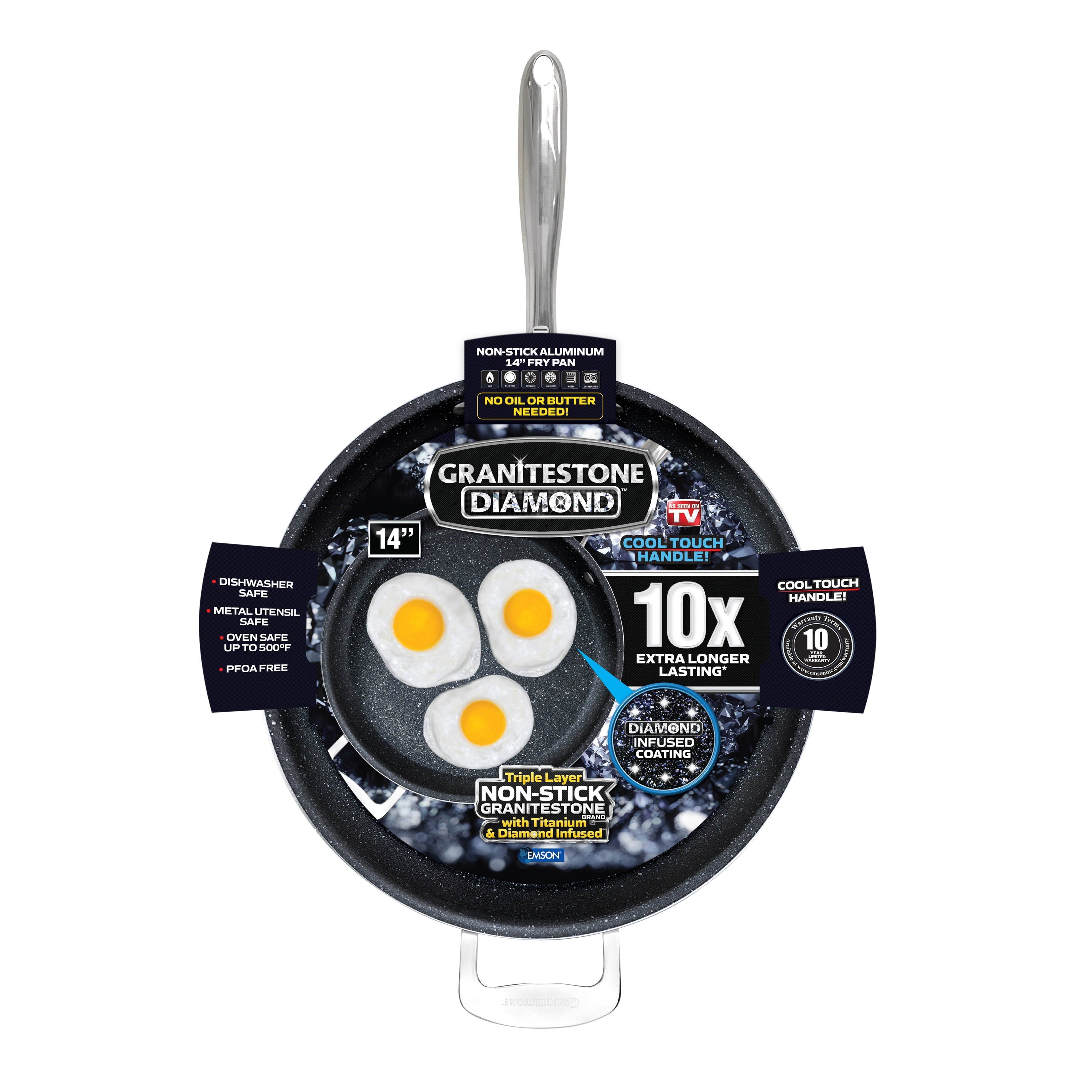 Granitestone 14 inch XL Family Size Frying Pan with Helper Handle