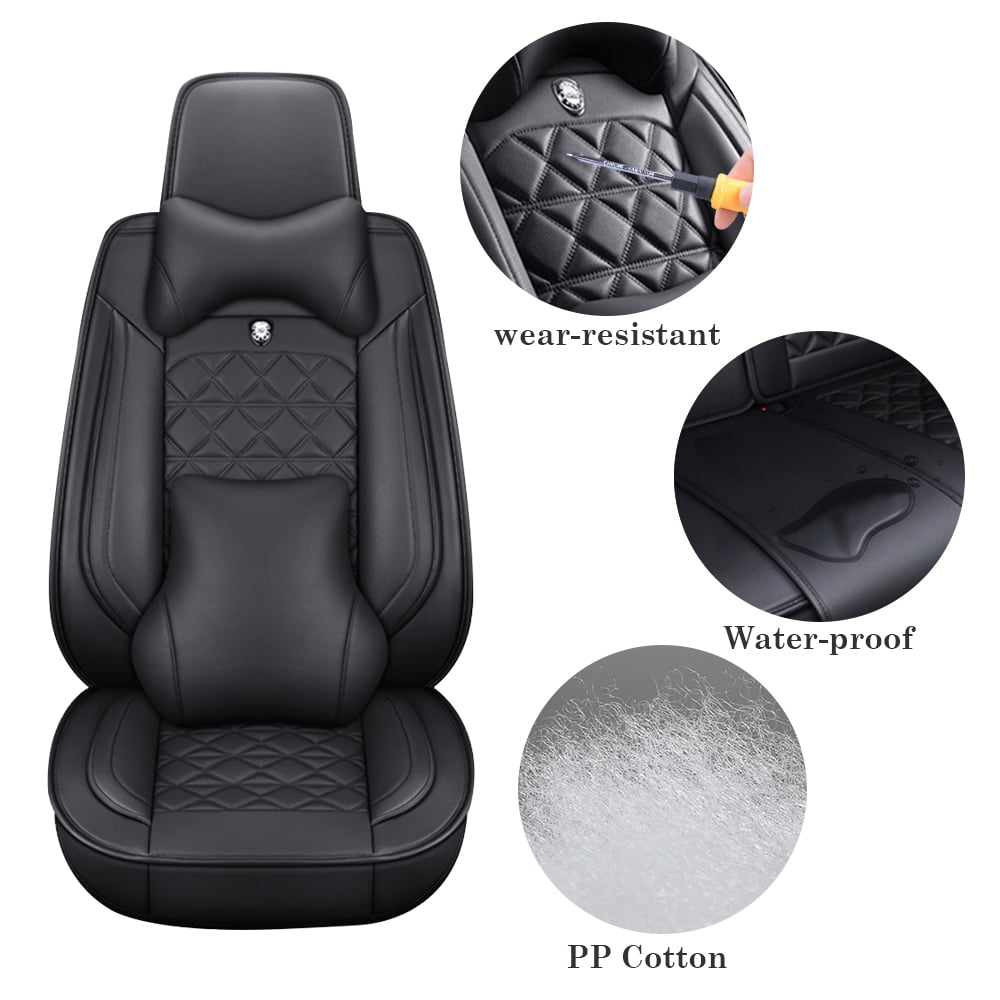 FLY5D Universal Fit Leather Car Seat Covers ，Full Set Car Seat Protector ，Black，CZ07701