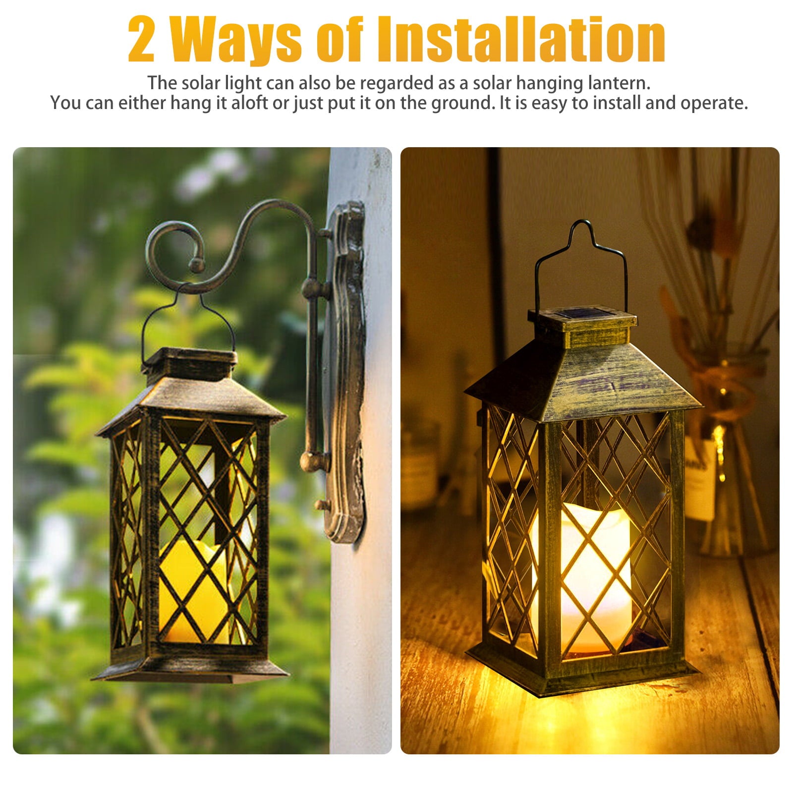 Solar Hanging Lantern Outdoor， TSV LED Flickering Flameless Candle Mission Lights， Waterproof Decorative Lanterns for Garden Patio Table Pathway