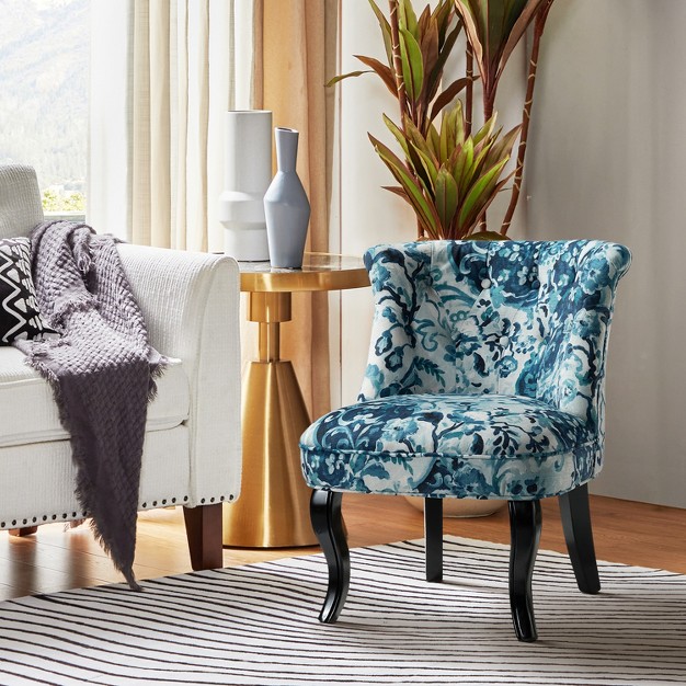 Side Accent Upholstered Velvet Tufted Chair With With Elegant Pattern Karat Home