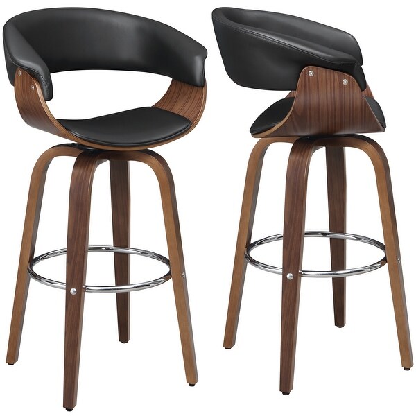 Modern Walnut Bentwood Design Black Upholstered Bar Stool