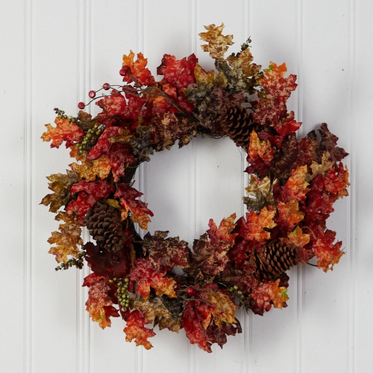 24'' Autumn Maple Artificial Fall Wreath with Berries & Pinecones