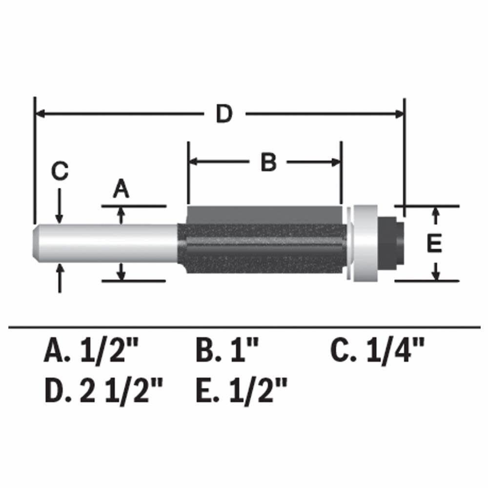 Bosch 1/2 In. x 1 In. Carbide-Tipped Double-Flute Flush Trim Router Bit 85266MC from Bosch