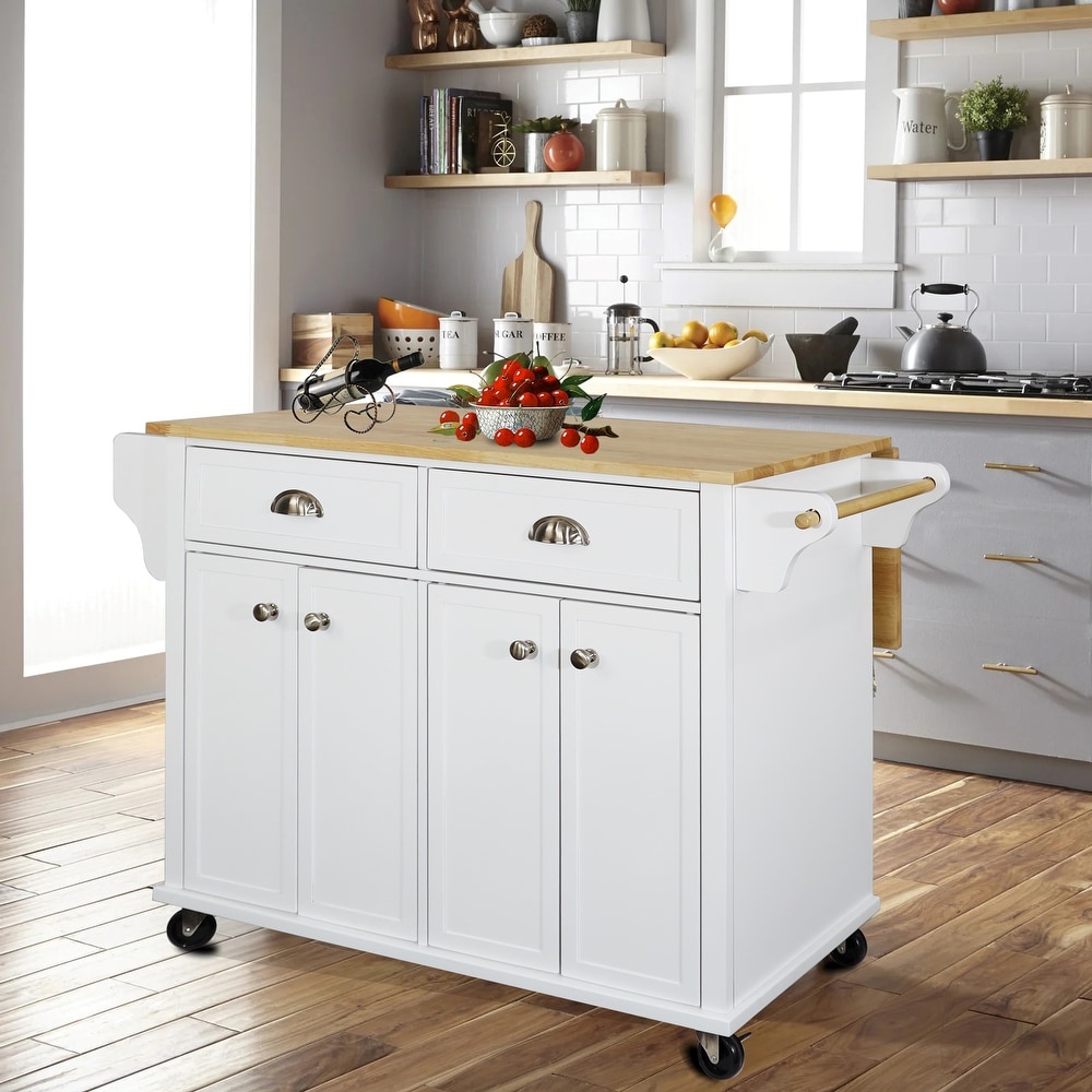 Rolling Kitchen Island Cart on Wheels w/ Drawers  Drop Leaf Breakfast Bar