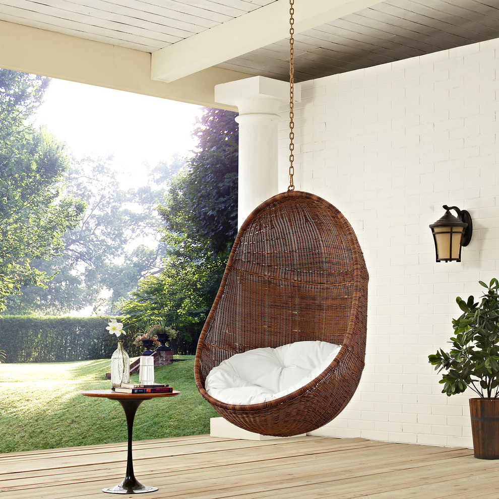 Bean Outdoor Wicker Rattan Swing Chair Without Stand  Coffee White   Tropical   Hammocks And Swing Chairs   by ModelDeco  Houzz