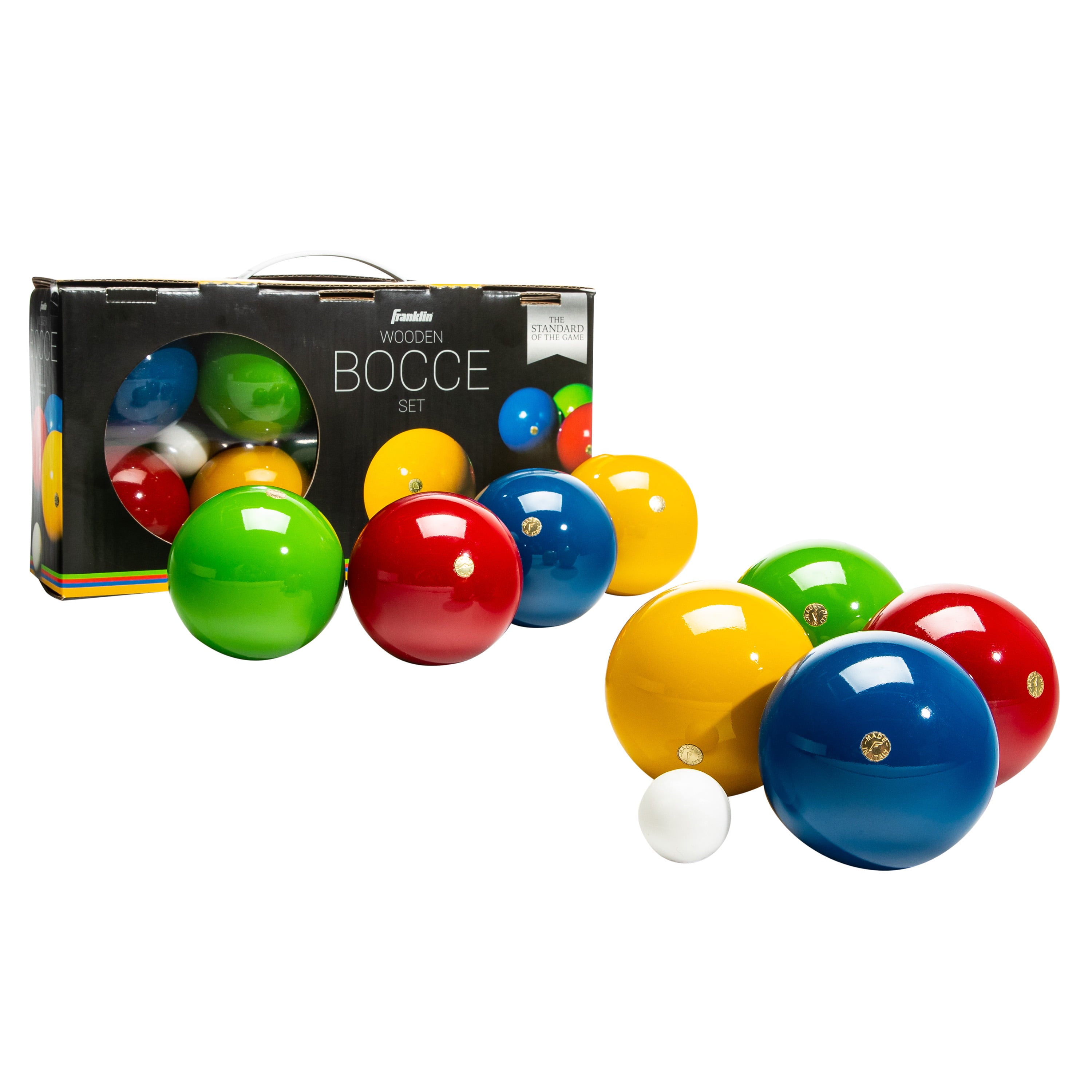 Franklin Sports 90mm Bocce Ball Set — 8 Wooden Bocce Balls and 1 Pallino — Beach， Backyard Lawn or Outdoor Party Game - Made in Italy