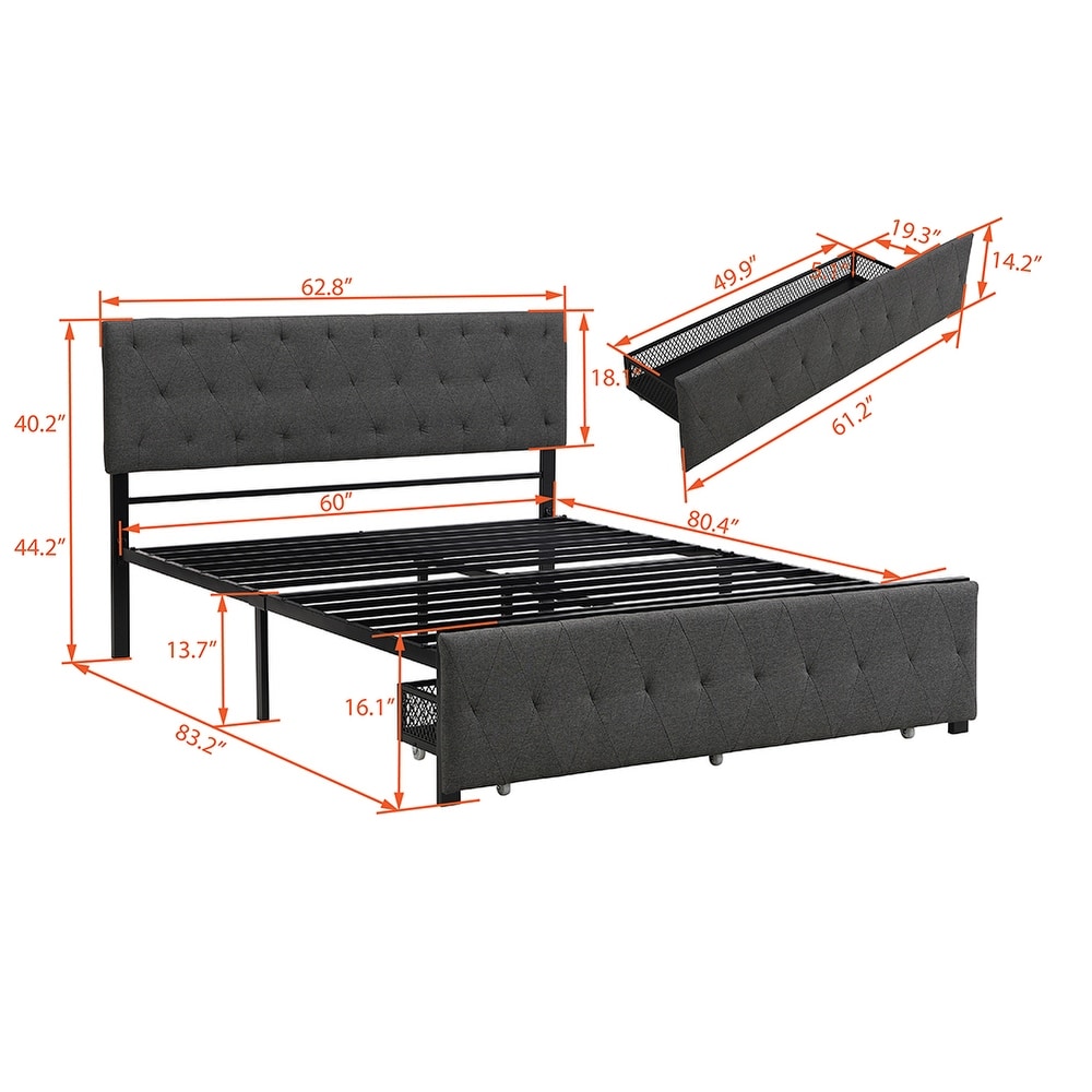 Elegant Design Metal Storage Platform Bed with a Big Drawer