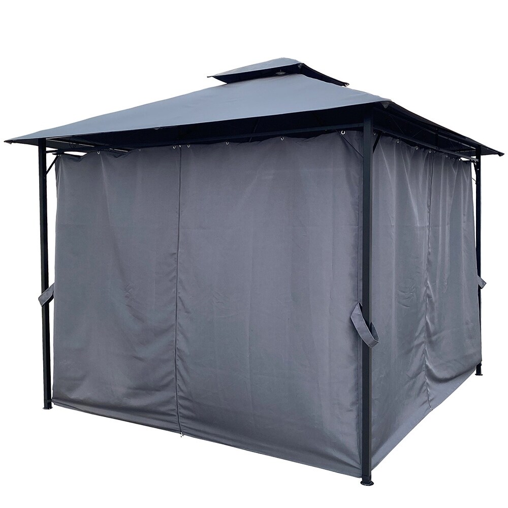 Outdoor Patio Garden Gazebo Tent With Curtains  Gray