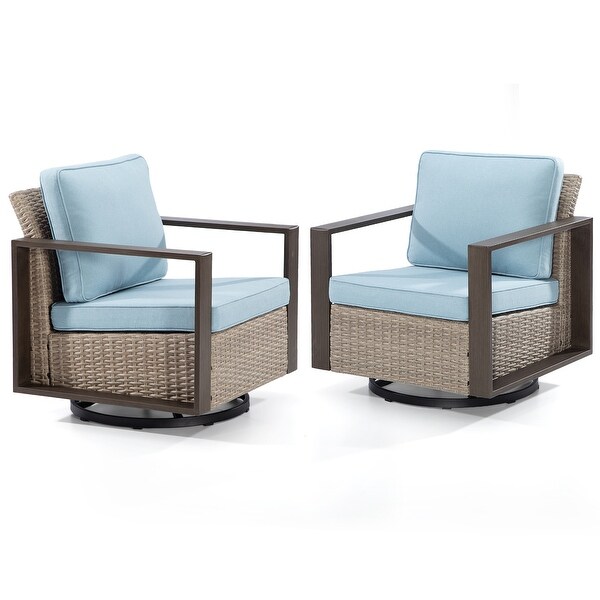 Cozywor 2Piece Patio Wicker Outdoor Rocking Chair with Metal Frame and Cushions