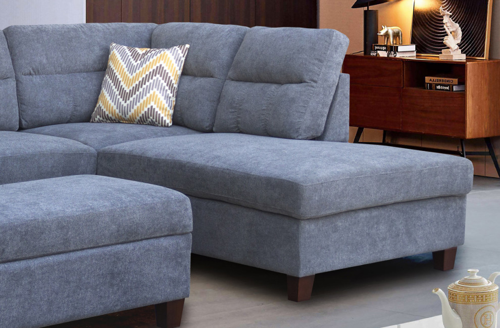 Diego Fabric Sectional Sofa With Right Facing Chaise  Storage Ottoman   Transitional   Sectional Sofas   by Lilola Home  Houzz