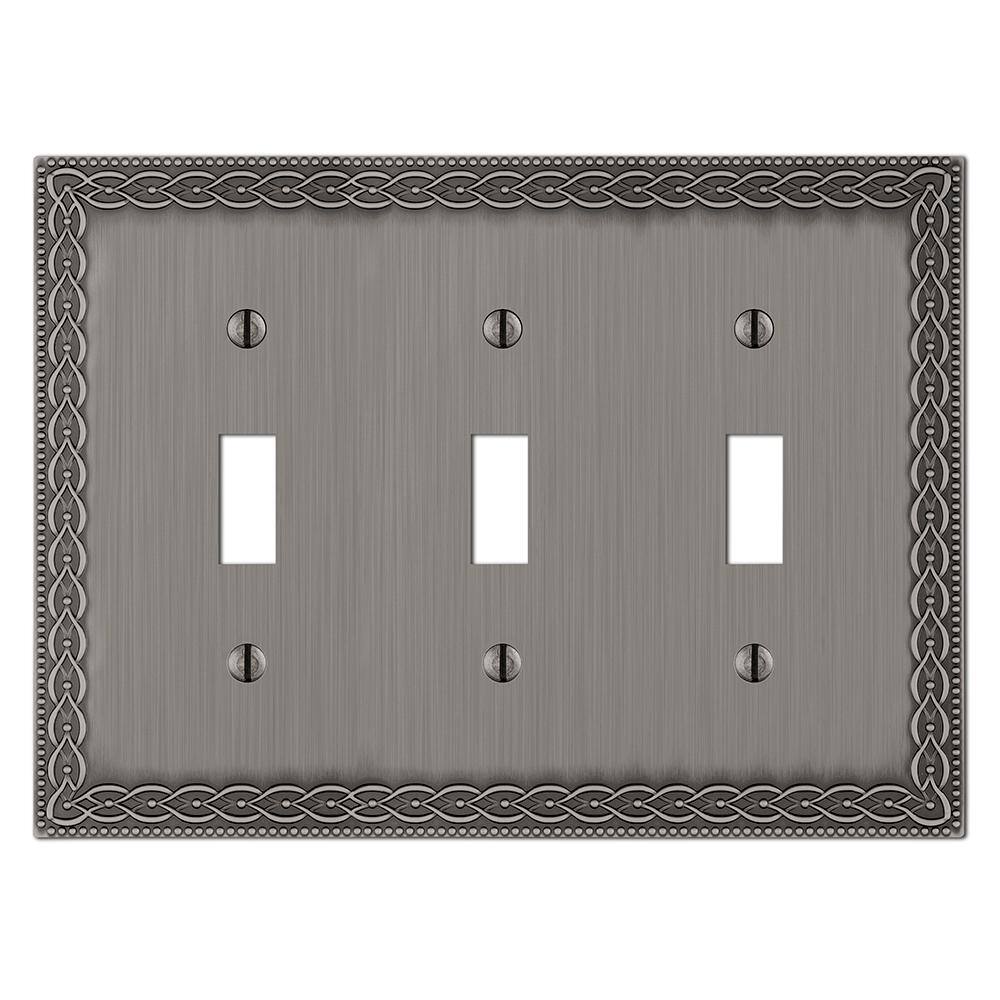 AMERELLE Amelia 3 Gang Toggle Metal Wall Plate - Antique Nickel 93TTTAN