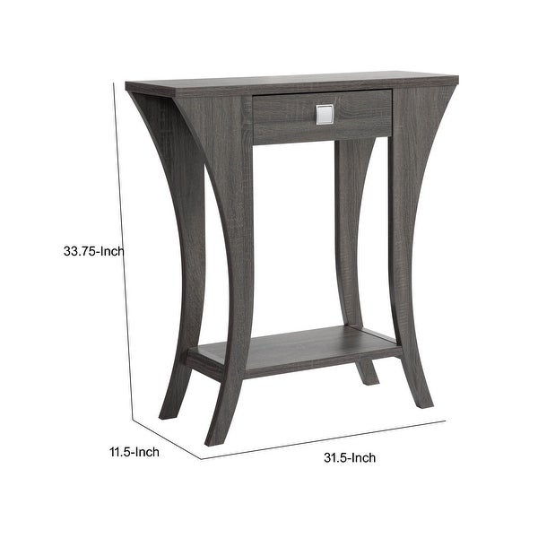 34 Inch Console Table with Drawer and Shelf， Curved Legs， Distressed Gray