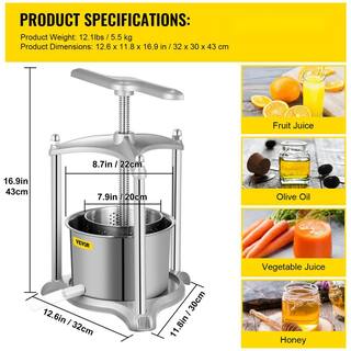 VEVOR Fruit Wine Press 1.6 Gal. Fruit Cider Grinder 2 Stainless Steel Barrels Manual Press Machine with Triangular Structure DGNSDZZJYS6LNWN61V0