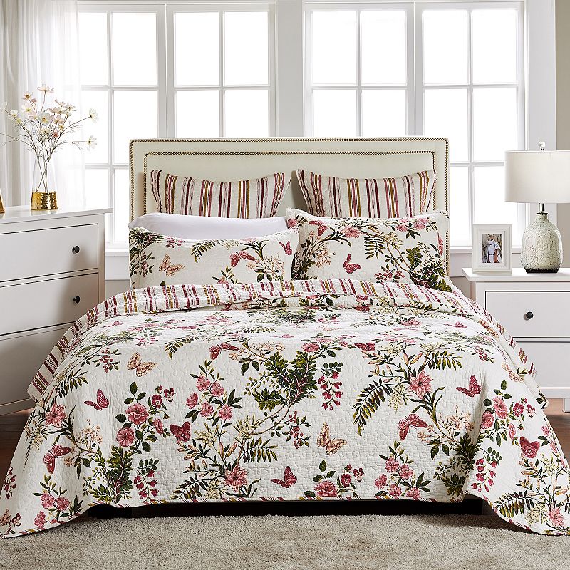 Greenland Home Fashions Butterflies Reversible Quilt Set