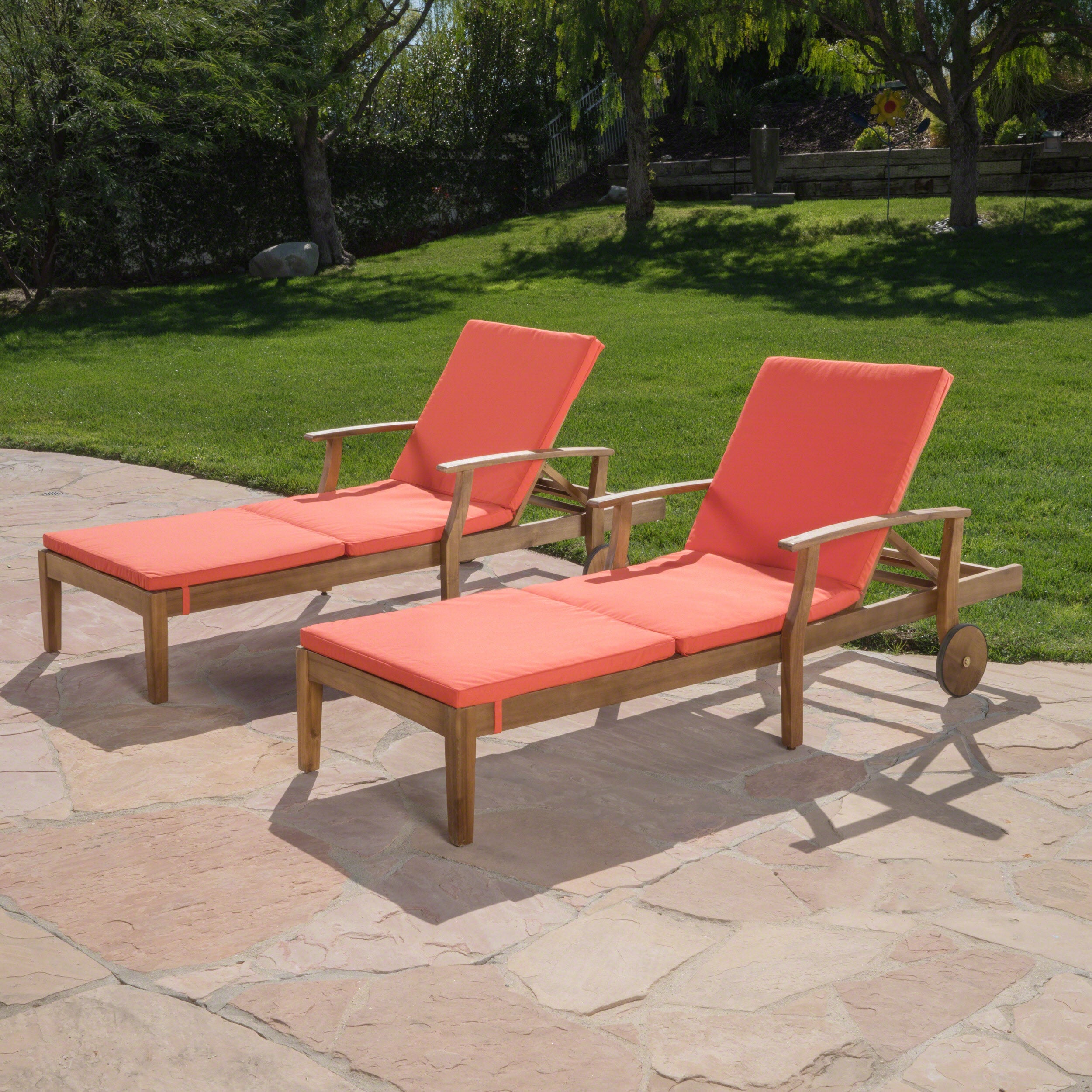 Daisy Outdoor Teak Finish Chaise Lounge with Water Resistant Cushion