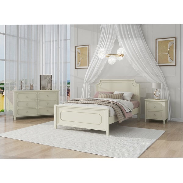 3 Pieces Bedroom Sets with Platform Bed，Nightstand and Dresser - - 37374884