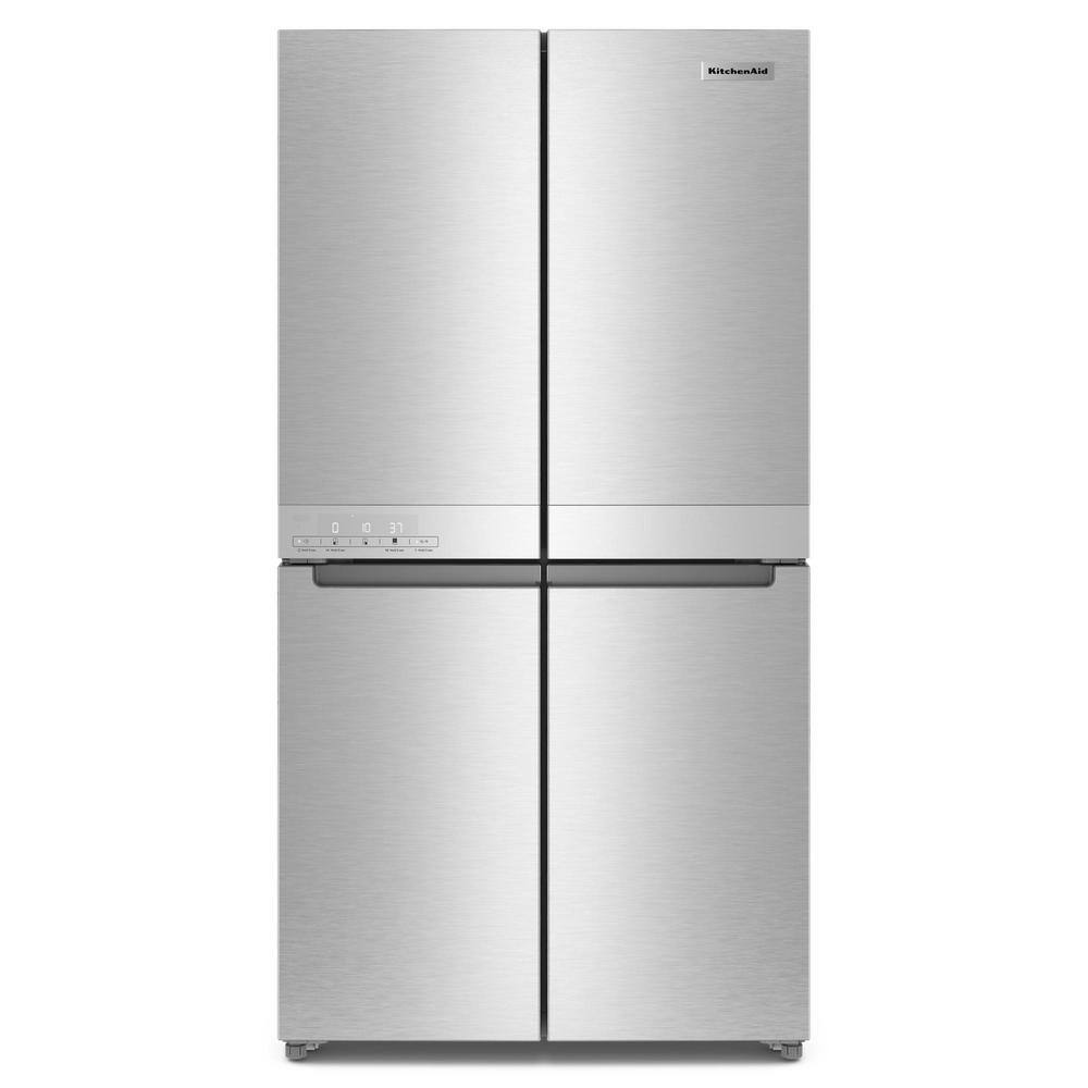 KitchenAid 19.4 cu. ft. 36 in. W Counter-Depth 4-Door Refrigerator with PrintShield Finish KRQC506MPS