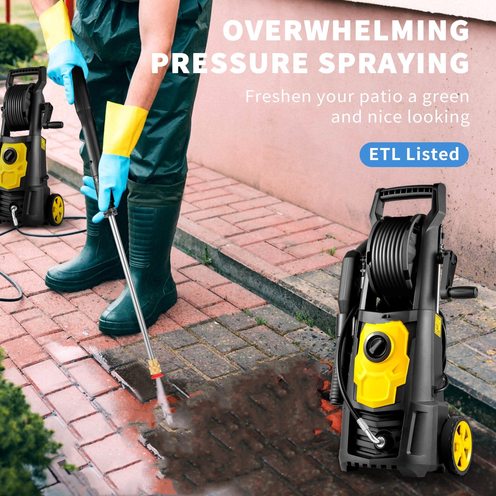 BENTISM Electric Pressure Washer High Pressure Washer 2000 PSI 1.65/1.76 GPM Patio[1.65 GPM with Hose Reel]