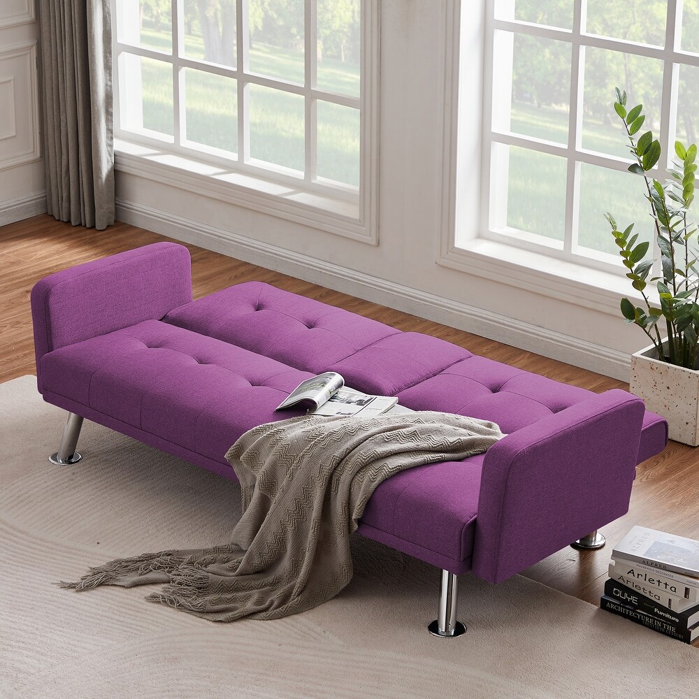 Convertible Folding Sofa Bed with Armrest Fabric Sleeper Sofa Adjustable Back Fabric Sofa Couch and Metal Leg for Living Room