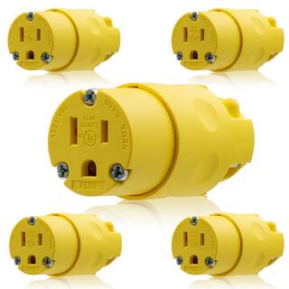 ELEGRP 15 Amp 125-Volt NEMA 5-15R 2 Pole 3 Wire Grounding Straight Blade Connector Yellow (5-Pack) EC31-0705