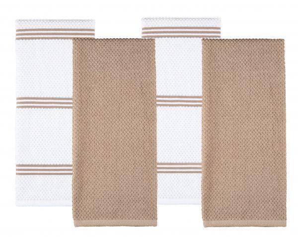 Sticky Toffee Cotton Terry Kitchen Dish Towel， Tan， 4 Pack， 28 in x 16 in