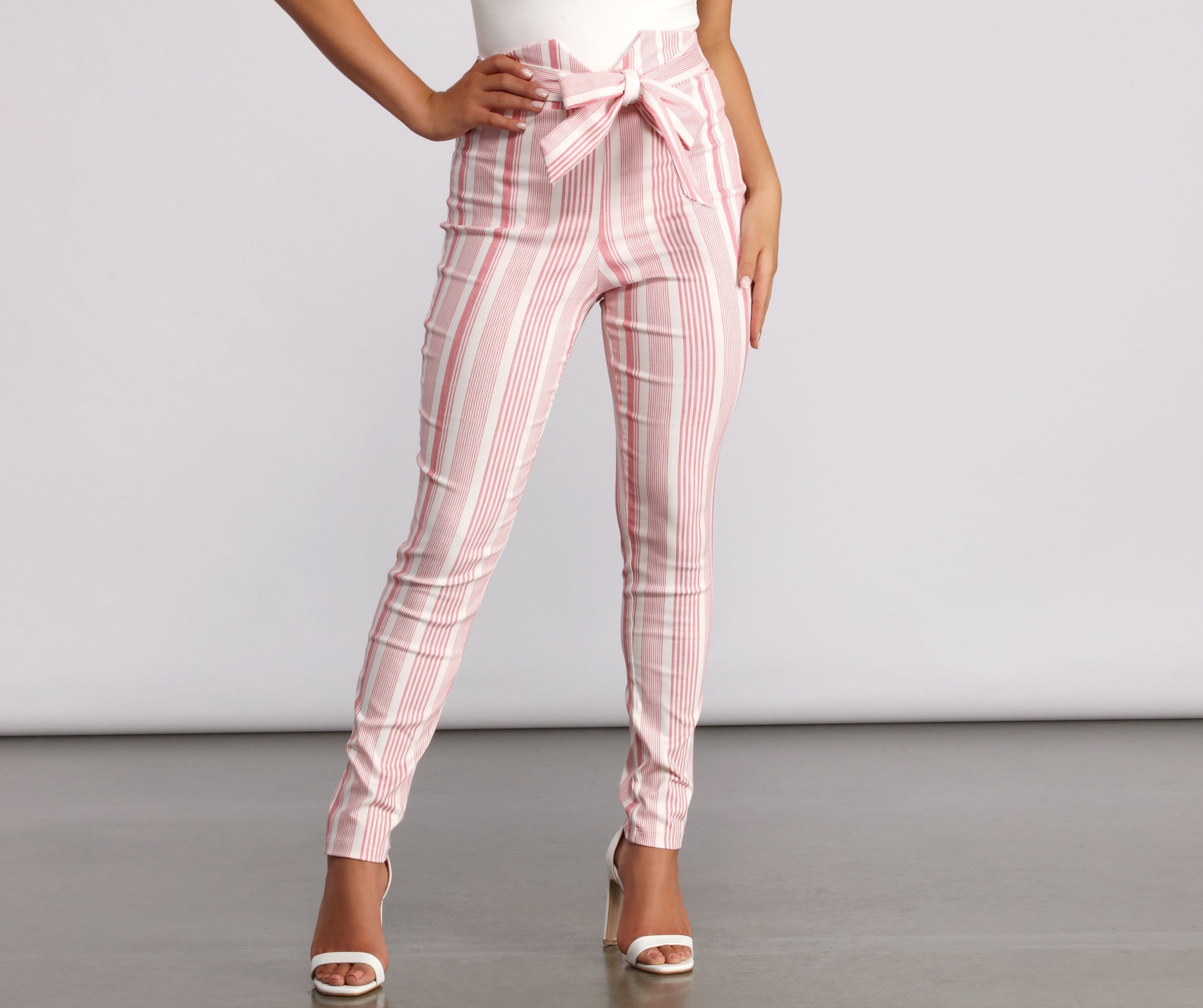 High Waist Double Striped Skinny Dress Pants