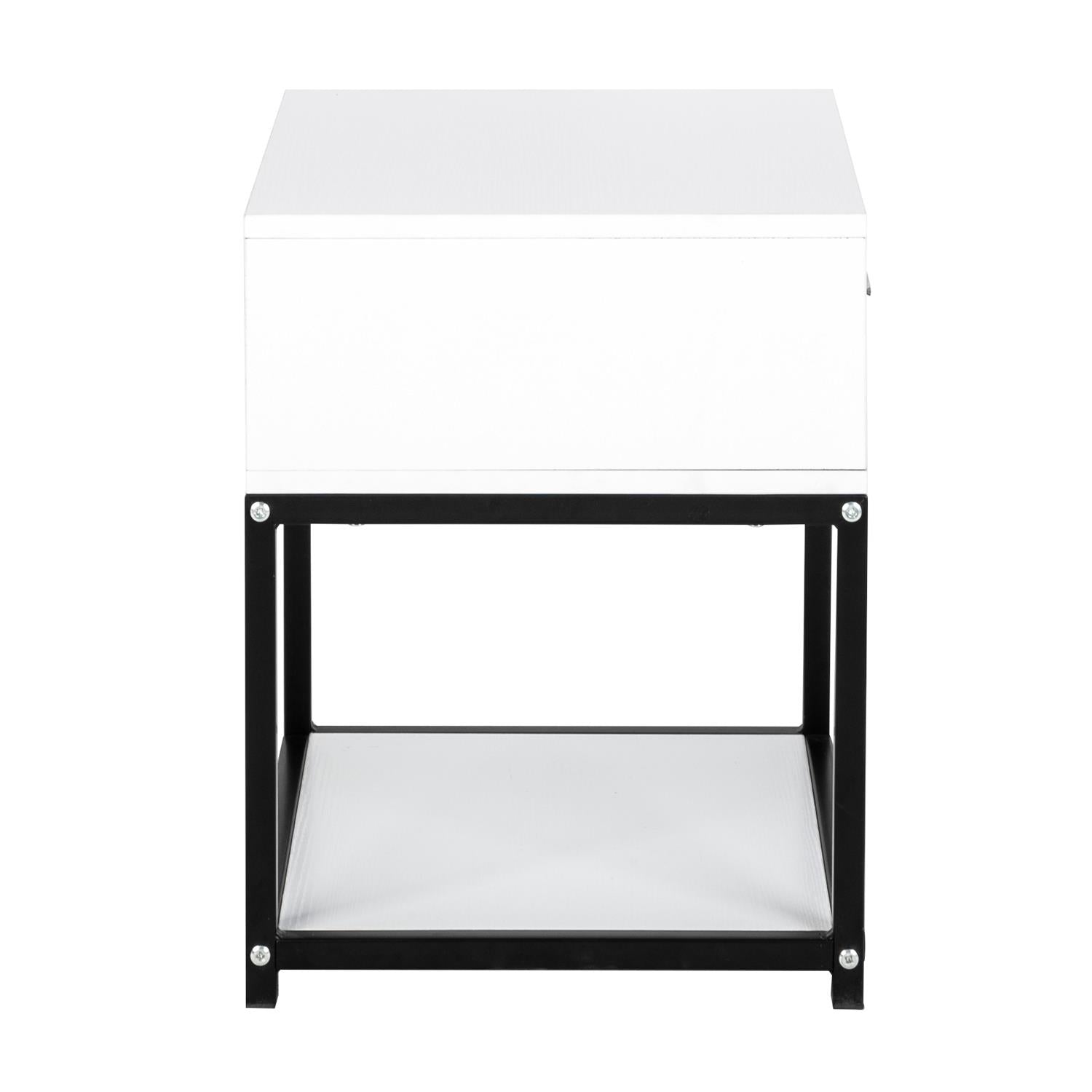 Ktaxon 2-Tier Modern Nightstand End Table with Drawer Sofa Side Table Metal Frame Bedside Table for Home Office Living Room Bedroom,White