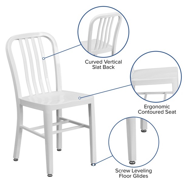 Merrick Lane 18 Inch White Galvanized Steel Indoor outdoor Dining Chair With Slatted Back And Powder Coated Finish