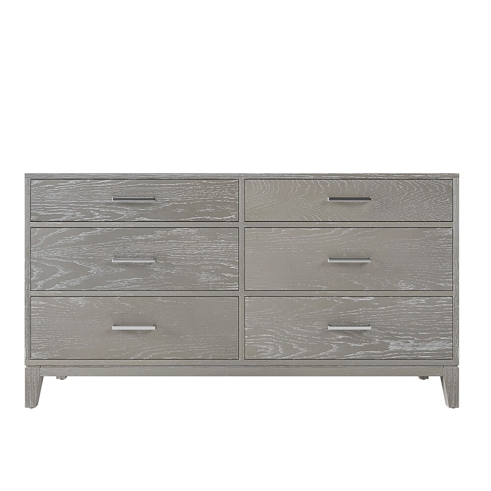 Gray Modern Gray Grain 6 Drawer Dresser with Tapered Legs and Smooth Gliding Drawers