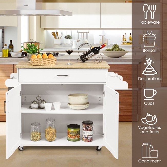 Rolling Kitchen Island Cart with Towel and Spice Rack   45.5\