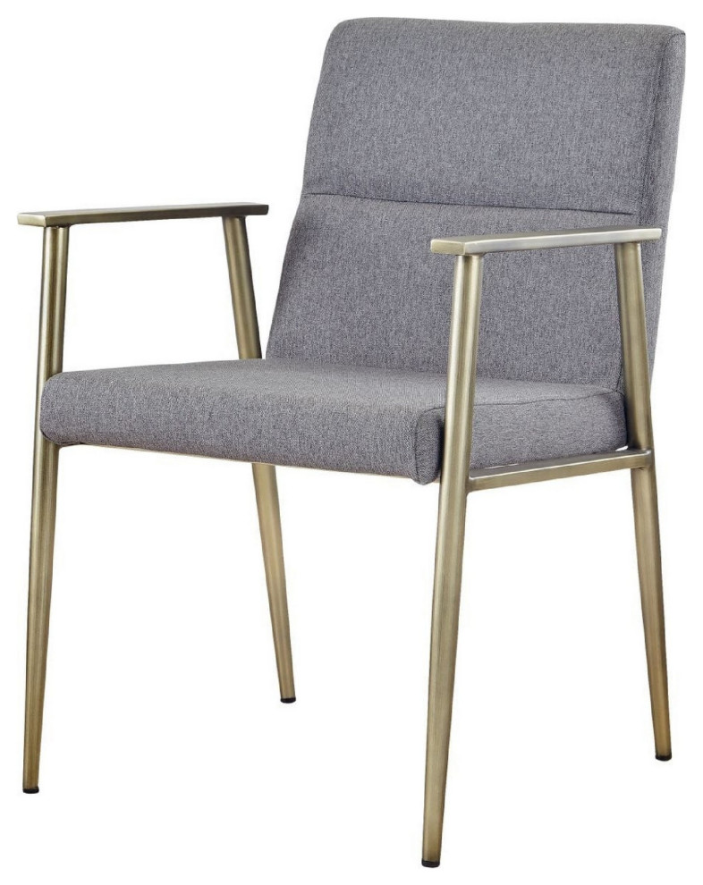 Benzara BM277336 Cid 24 quotDining Chair Armrest  Fabric Cushion Seat  Metal  Gray   Midcentury   Dining Chairs   by Uber Bazaar  Houzz