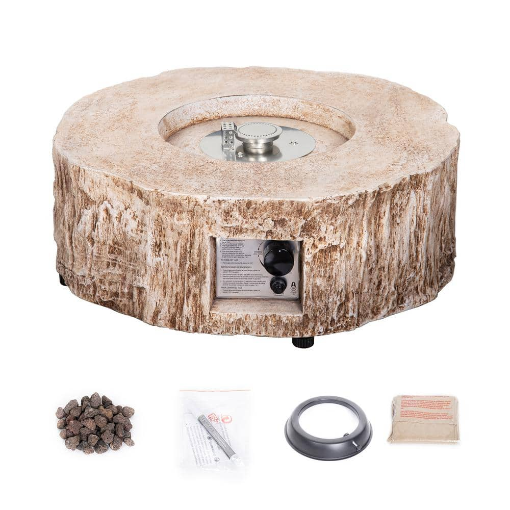 28 in. Ore Powder 30,000 BTU Exterior Faux Stone Propane Fire Pit with Water Proof Cover and Lava Rock Brown ZHY-200061