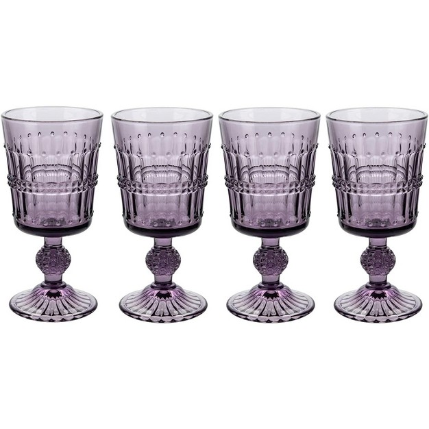 American Atelier Vintage Beaded Wine Glasses Set Of 4 9 Oz Wine Goblets Vintage Style Glassware Water Cups Embossed Design Dishwasher Safe