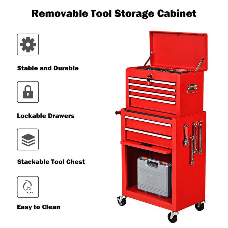 6-Drawer Rolling Tool Chest Removable Tool Storage Cabinet Toolbox Organizer with Sliding Drawers & Lock