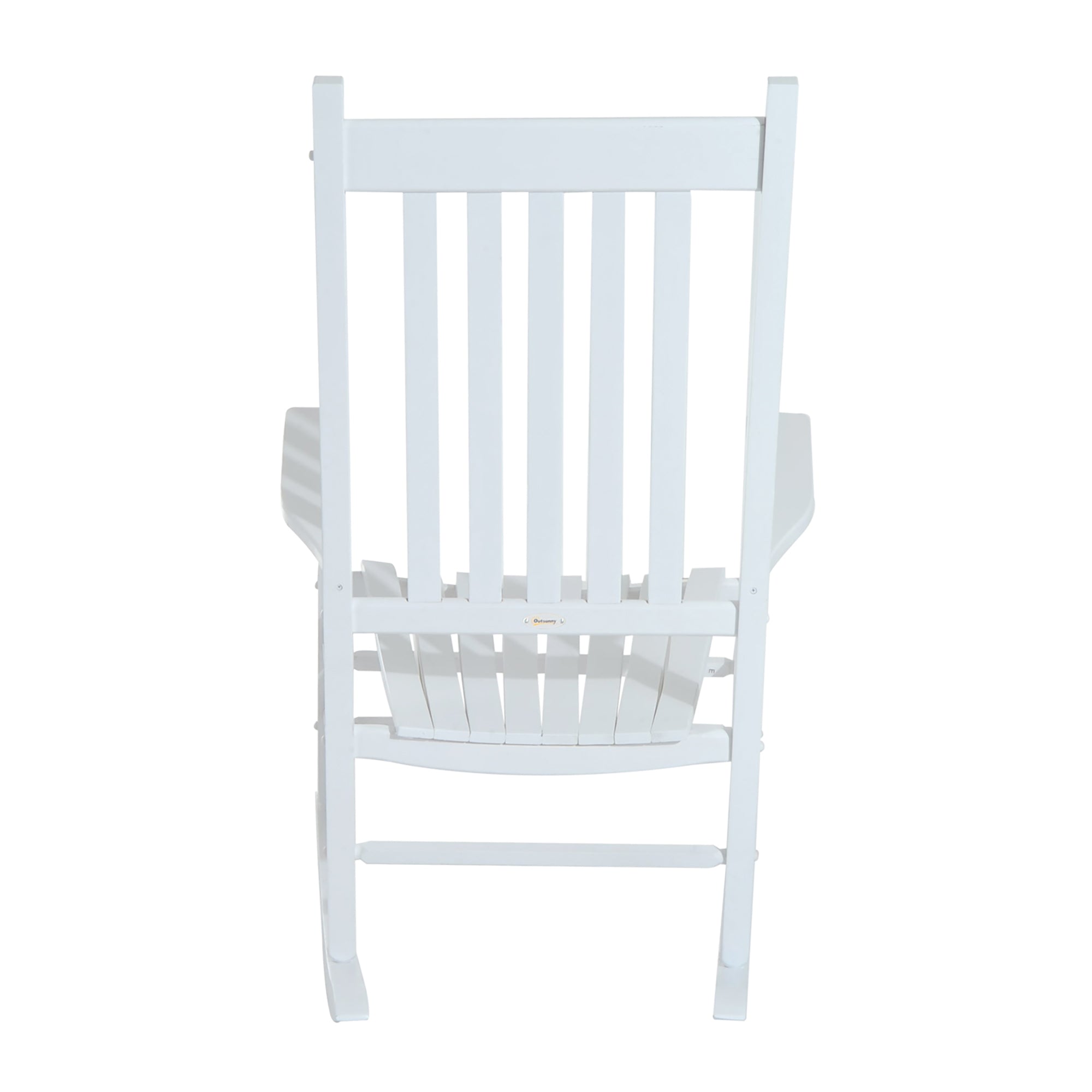 Outsunny Outdoor Rocking Chair, Wooden Rustic High Back All Weather Rocker, Slatted for Indoor, Backyard & Patio, White