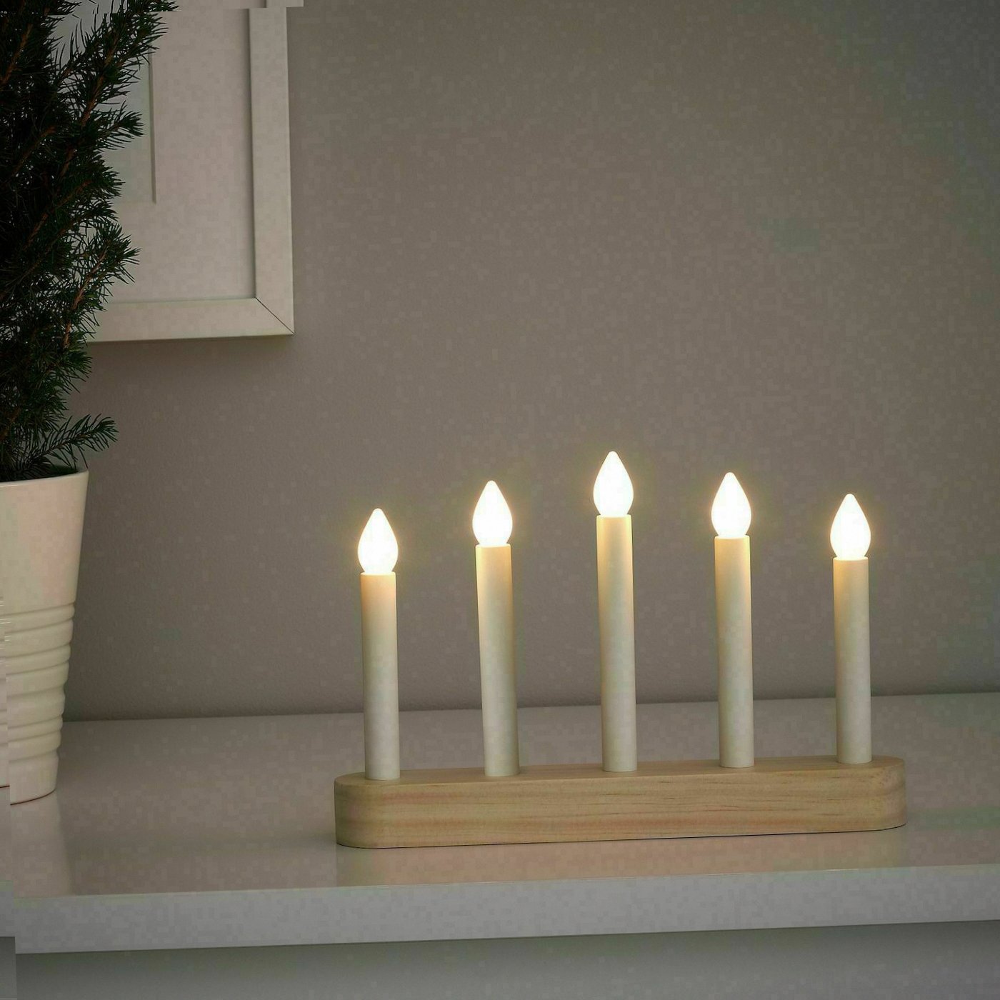 IKEA STRALA LED 5-armed Candelabra Candles Light Solid Wood Battery Candlestick 304.786.51