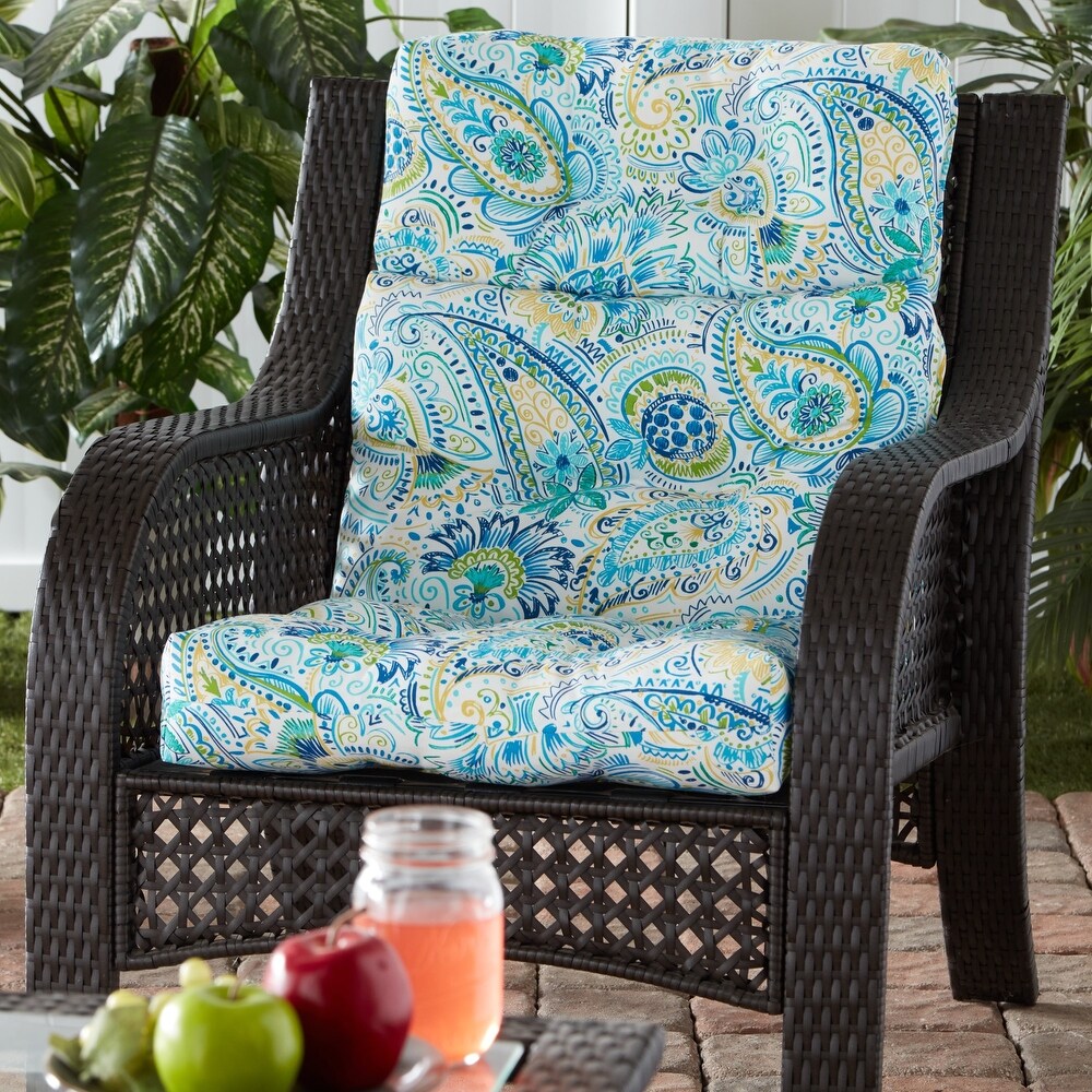 Greendale Painted Paisley Outdoor High Back Chair Cushion   22 W x 44 L