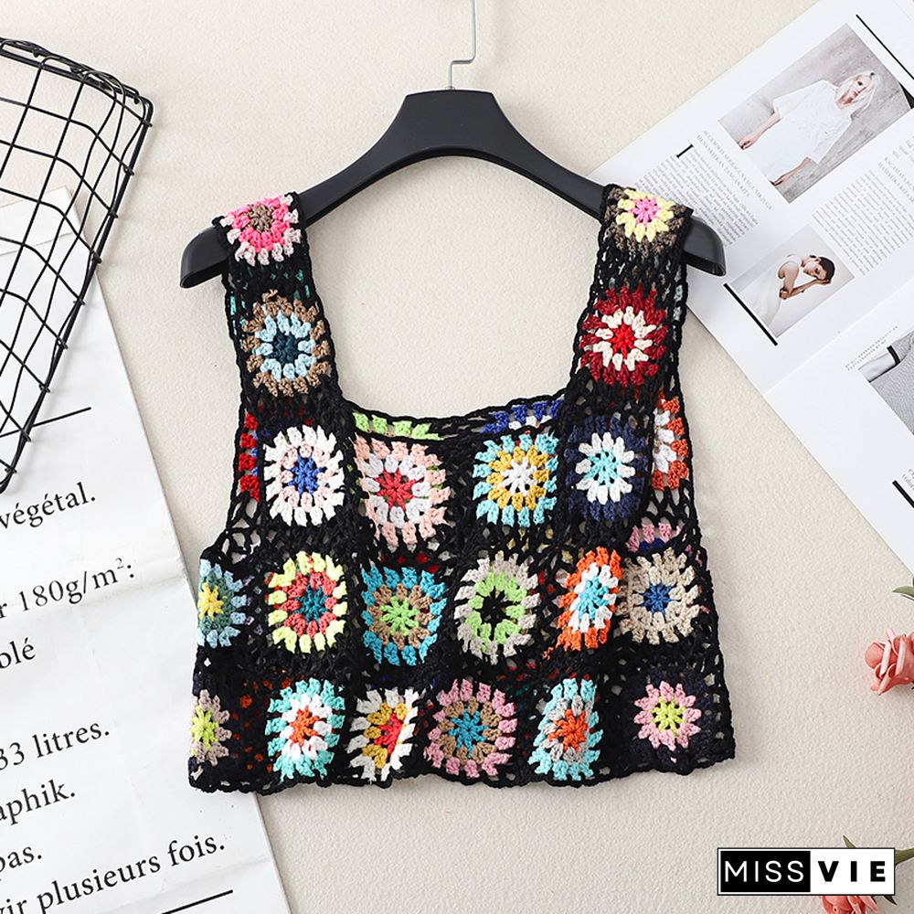 Knit Tank Top Woman Binder Chest Crochet Corset Femme Debardeur Femmes Camisoles Women Crop Tops Random Color Block Dropshipping